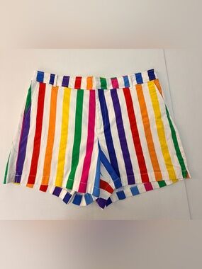 NY & Company Soft Cotton Blend Fun Summer White Rainbow Striped Shorts Size 16